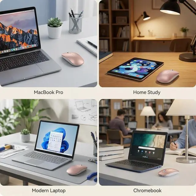 Alt view image 6 of 7 - M31 Bluetooth Mouse for MacBook Pro/Air, iPad - Rechargeable Tri-Mode Wireless Mouse for 3 Devices (BT 5.2 + 2.4G), Portable Silent Computer Mouse for Surface, Windows, Rose Gold