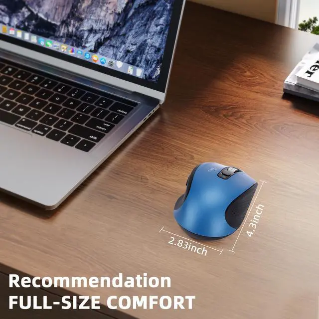 Alt view image 5 of 7 - Wireless Bluetooth Mouse with USB-A, USB-C Receiver, Rechargeable, 3-Device, Full-Size, Silent Click, Ergonomic Mice for MacBook/Laptop/Computer/Tablet/PC/iPad-Blue