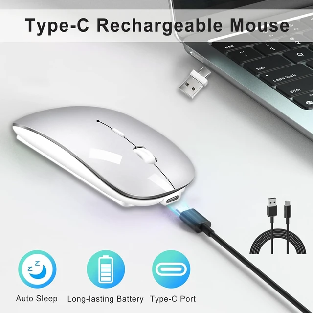 Alt view image 3 of 7 - Bluetooth Wireless Mouse USB C for MacBook Air Pro iMac Laptop Desktop Computer, Wireless Rechargeable Silent C Mouse for Mac Desktop/iPad/Surface Pro (BT5.2/3.0, 2.4G USB A, Type-C Receiver)
