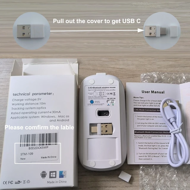 Alt view image 7 of 7 - Bluetooth Wireless Mouse USB C for MacBook Air Pro iMac Laptop Desktop Computer, Wireless Rechargeable Silent C Mouse for Mac Desktop/iPad/Surface Pro (BT5.2/3.0, 2.4G USB A, Type-C Receiver)