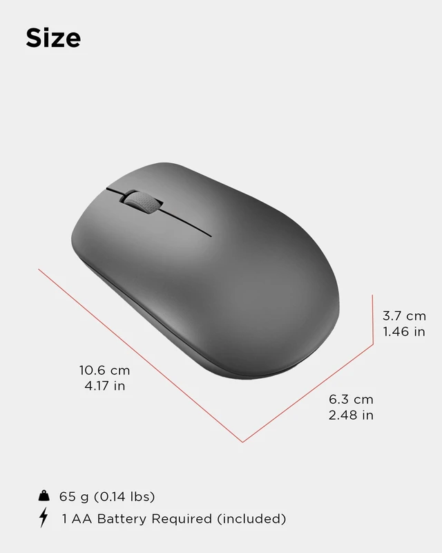 Alt view image 7 of 7 - 530 Full Size Wireless Computer Mouse for PC, Laptop, Computer with Windows - 2.4 GHz Nano USB Receiver - Ambidextrous Design - 12 Months Battery Life - Graphite Grey