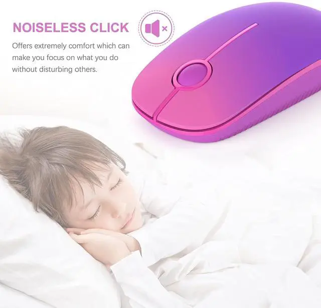 Alt view image 3 of 7 - Wireless Mouse - 2.4G Slim Portable Computer Mouse with Nano Receiver, Less Noise Mobile Optical Mice for Notebook, PC, Laptop, Computer, Mac (Gradient Purple)