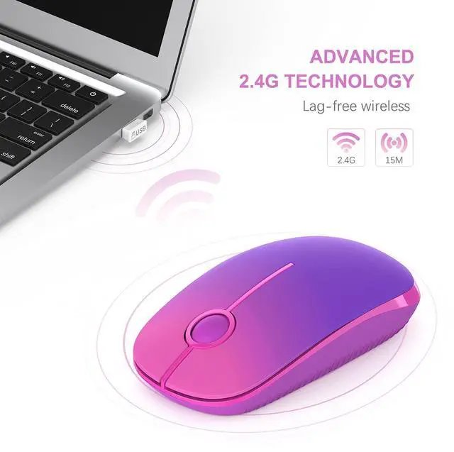 Alt view image 2 of 7 - Wireless Mouse - 2.4G Slim Portable Computer Mouse with Nano Receiver, Less Noise Mobile Optical Mice for Notebook, PC, Laptop, Computer, Mac (Gradient Purple)