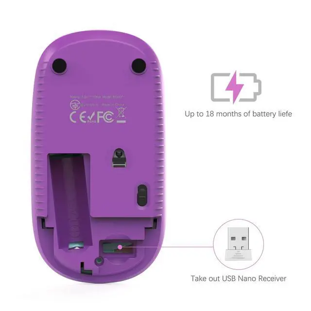 Alt view image 5 of 7 - Wireless Mouse, 2.4G Slim Computer Laptop Mouse, Gradient Purple