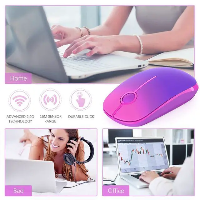 Alt view image 6 of 7 - Wireless Mouse, 2.4G Slim Computer Laptop Mouse, Gradient Purple
