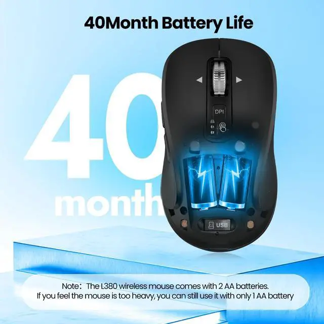 Alt view image 5 of 7 - Wireless Bluetooth Mouse, 3-Device Multi-Mode (USB + 2 Bluetooth), 4-Way Metal Scroll Wheel, Adjustable DPI, Silent Click, Long Battery Life, Ergonomic Mouse for Laptop, PC, Mac, iPad (Black, 9)