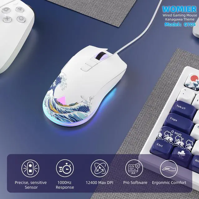 Alt view image 2 of 6 - Wired Gaming Mouse, 12400 DPI RGB Mouse with RGB Backlit Modes & 7 Macro Buttons, PC Gaming Mice Support DIY Keybinding, Gamer Computer Mice for Laptop PC Mac Windows(G705 Kanagawa)