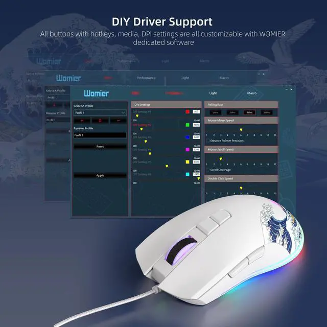 Alt view image 3 of 6 - Wired Gaming Mouse, 12400 DPI RGB Mouse with RGB Backlit Modes & 7 Macro Buttons, PC Gaming Mice Support DIY Keybinding, Gamer Computer Mice for Laptop PC Mac Windows(G705 Kanagawa)
