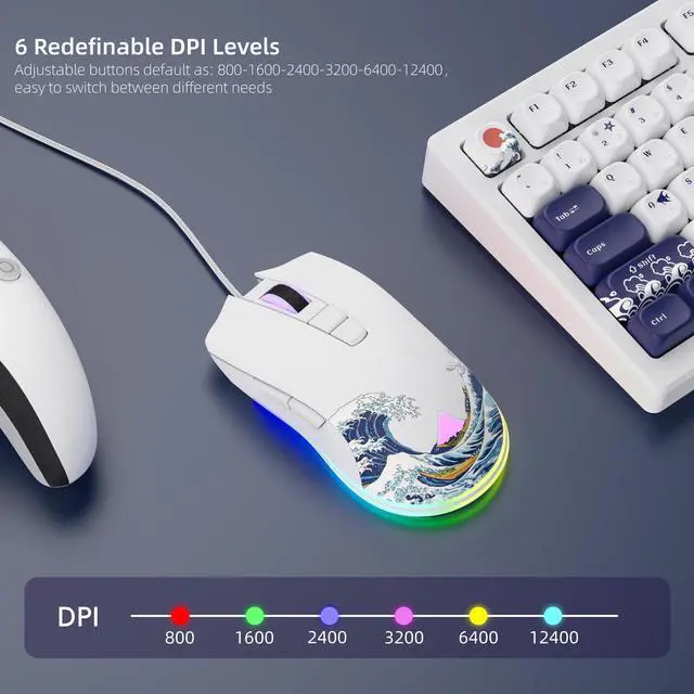 Alt view image 4 of 6 - Wired Gaming Mouse, 12400 DPI RGB Mouse with RGB Backlit Modes & 7 Macro Buttons, PC Gaming Mice Support DIY Keybinding, Gamer Computer Mice for Laptop PC Mac Windows(G705 Kanagawa)