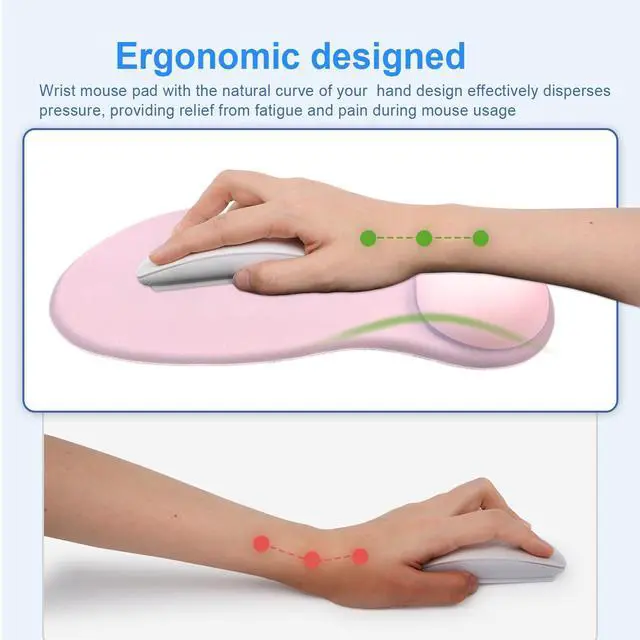 Alt view image 4 of 7 - Ergonomic Mouse Pad with Gel Wrist Support, Comfortable Wrist Rest Mousepad with Non-Slip PU Base for Pain Relief, Desk, Home & Office, Pink Serenity