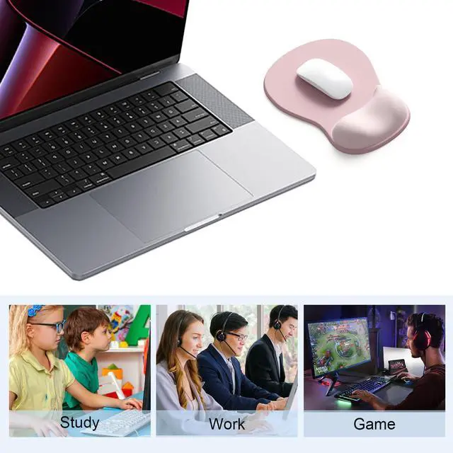 Alt view image 7 of 7 - Ergonomic Mouse Pad with Gel Wrist Support, Comfortable Wrist Rest Mousepad with Non-Slip PU Base for Pain Relief, Desk, Home & Office, Pink Serenity