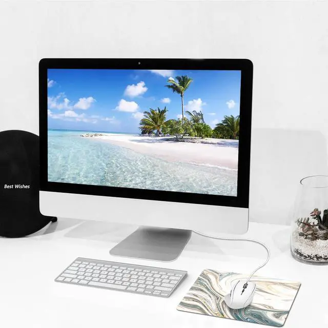 Alt view image 6 of 7 - Mouse Pad, Square Mousepad, Personalized Premium-Textured, Non-Slip Rubber Base Mouse Mat, Waterproof Gaming Mouse Pad for Wireless Mouse, Computers, Laptop, Office, Home (White Marble)