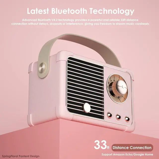 Alt view image 3 of 7 - Retro Bluetooth Speaker, Portable Bluetooth Wireless Speaker, Hands-Free Call,400mA Battery,TF Card,Aux Line, for iPhone Android, Retro Decor for Home Office Birthday Gift Ideas Pink