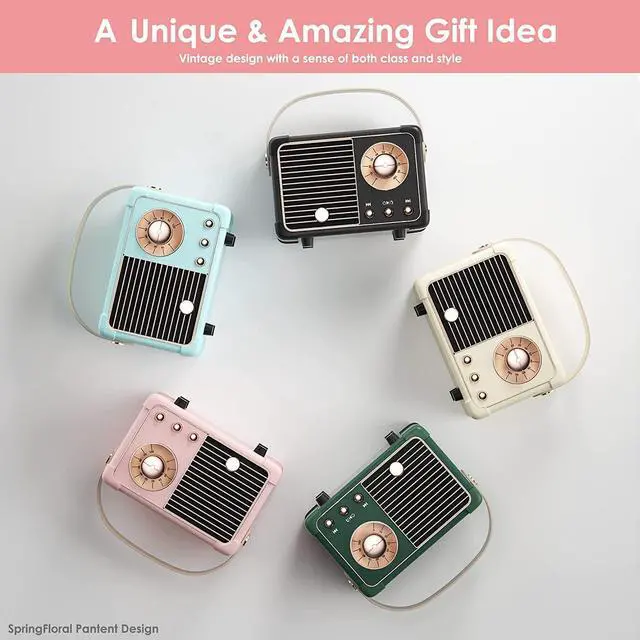 Alt view image 7 of 7 - Retro Bluetooth Speaker, Portable Bluetooth Wireless Speaker, Hands-Free Call,400mA Battery,TF Card,Aux Line, for iPhone Android, Retro Decor for Home Office Birthday Gift Ideas Pink