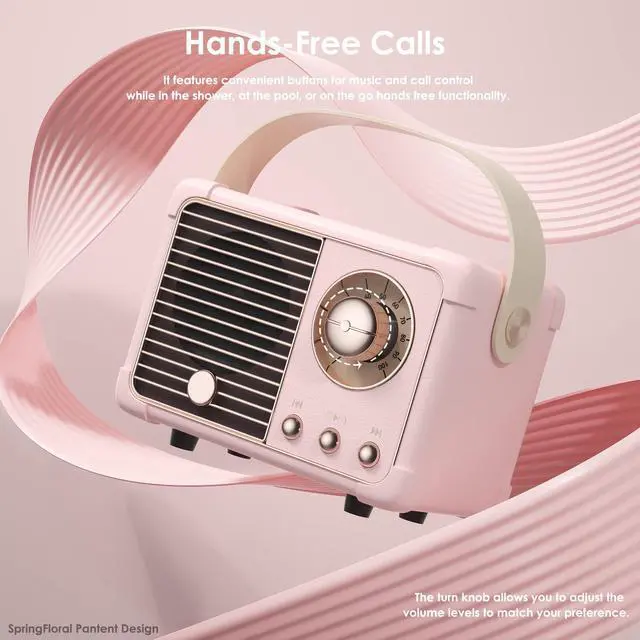 Alt view image 5 of 7 - Retro Bluetooth Speaker, Portable Bluetooth Wireless Speaker, Hands-Free Call,400mA Battery,TF Card,Aux Line, for iPhone Android, Retro Decor for Home Office Birthday Gift Ideas Pink