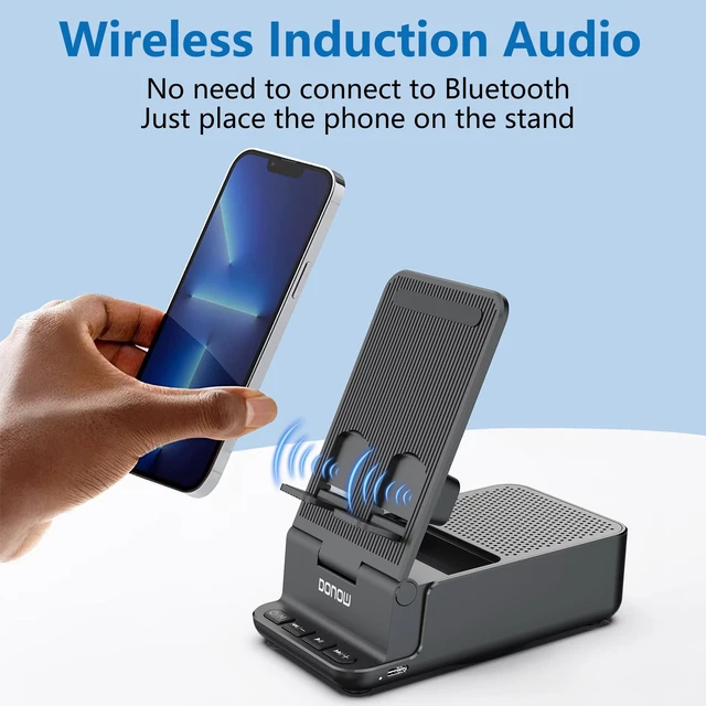 Alt view image 5 of 6 - Cell Phone Stand for Desk, Cell Phone Holder with Bluetooth Speaker | Foldable and Adjustable Angle, Smart Induction Playback