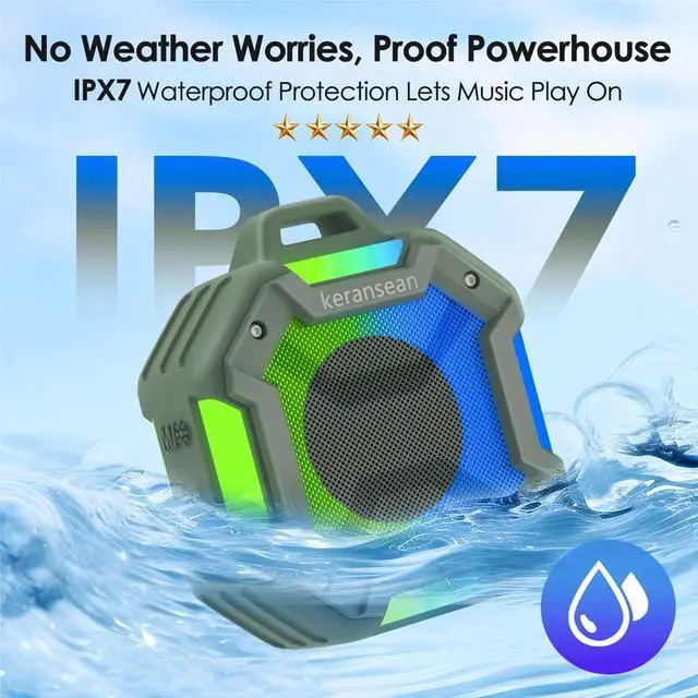 Alt view image 2 of 7 - Shower Bluetooth Speaker Waterproof, Portable Small Speaker, Outdoor Bluetooth Speakers Wireless, LED Light, BT5.4, 24H Playtime, Built in Mic, Powerful Sound for Party, Unisex Gifts for Adults-Green