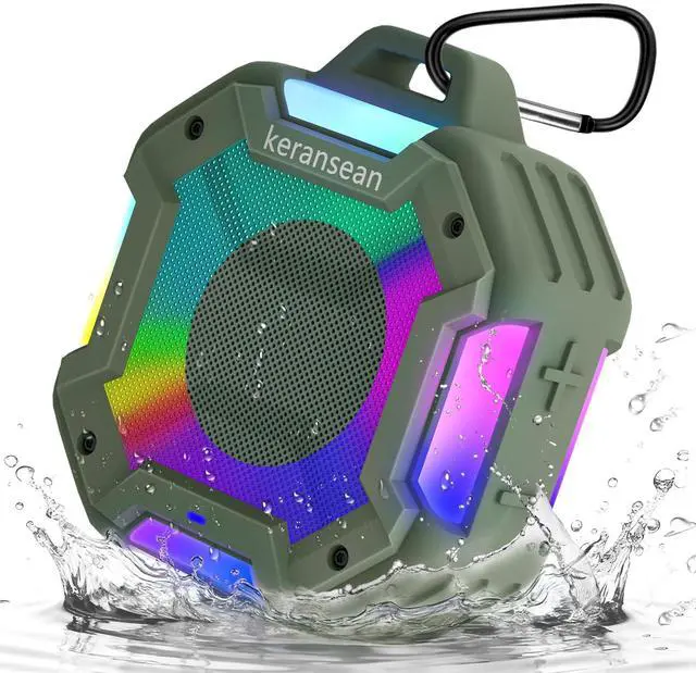 Main image of Shower Bluetooth Speaker Waterproof, Portable Small Speaker, Outdoor Bluetooth Speakers Wireless, LED Light, BT5.4, 24H Playtime, Built in Mic, Powerful Sound for Party, Unisex Gifts for Adults-Green