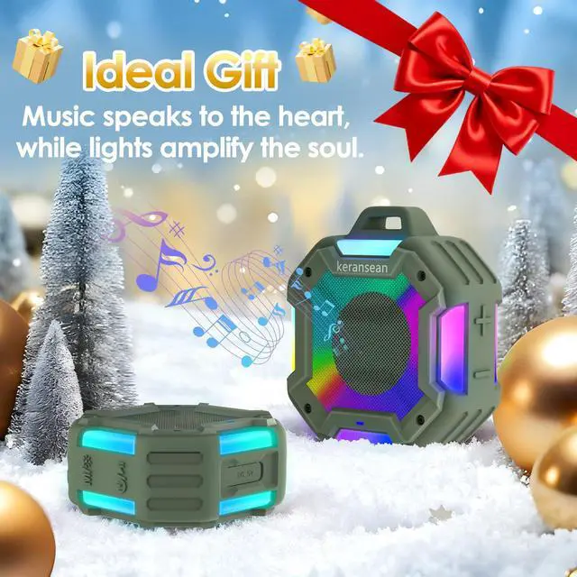Alt view image 4 of 7 - Shower Bluetooth Speaker Waterproof, Portable Small Speaker, Outdoor Bluetooth Speakers Wireless, LED Light, BT5.4, 24H Playtime, Built in Mic, Powerful Sound for Party, Unisex Gifts for Adults-Green