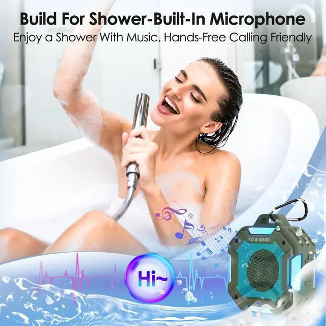 Alt view image 5 of 7 - Shower Bluetooth Speaker Waterproof, Portable Small Speaker, Outdoor Bluetooth Speakers Wireless, LED Light, BT5.4, 24H Playtime, Built in Mic, Powerful Sound for Party, Unisex Gifts for Adults-Green