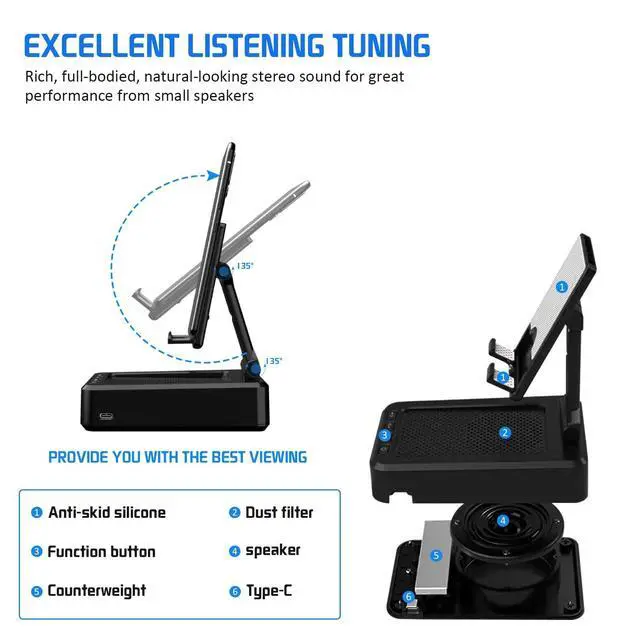 Alt view image 4 of 7 - Cell Phone Stand with Wireless Bluetooth Speaker Compatible for iPhone/Samsung/iPad Tablet, Anti-Slip Design Phone Stand with HD Surround Sound for Home,Office,Outdoor etc.