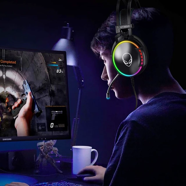 Alt view image 6 of 7 - EG100 USB Wired Gaming Headset for PC, 7.1 Surround Sound,Computer Headphones with Microphone/Mic Noise Cancelling, Video Gaming, RGB Flowing Light - for PS4, PS5,Laptop