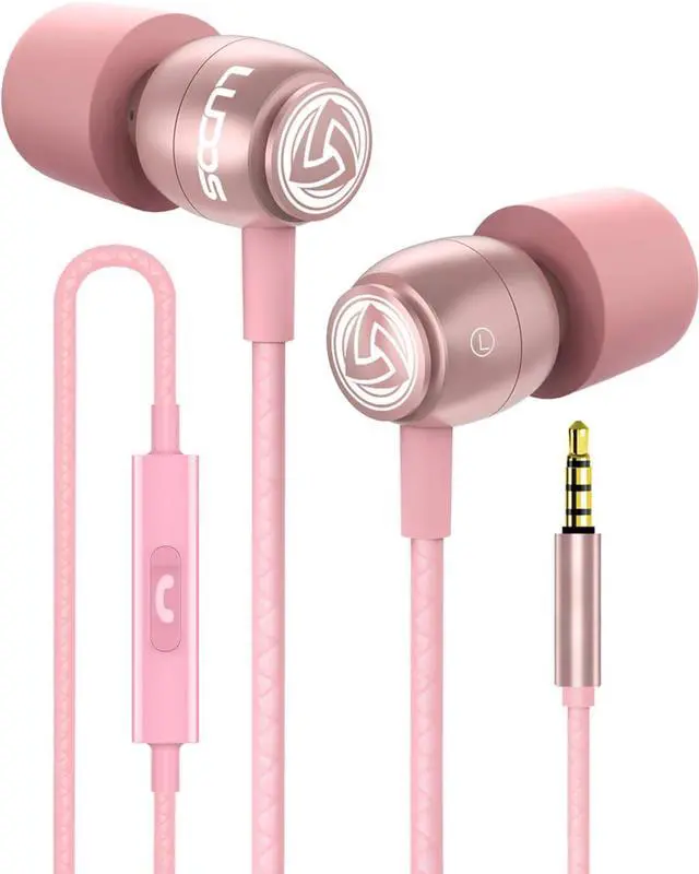 Main image of Clamor Wired Earbuds in-Ear Headphones, 5 Years Warranty, Earphones with Microphone, Noise Isolating Ear Buds, Memory Foam for iPhone, Samsung, School Students, Kids, Women, Small Ears - Pink
