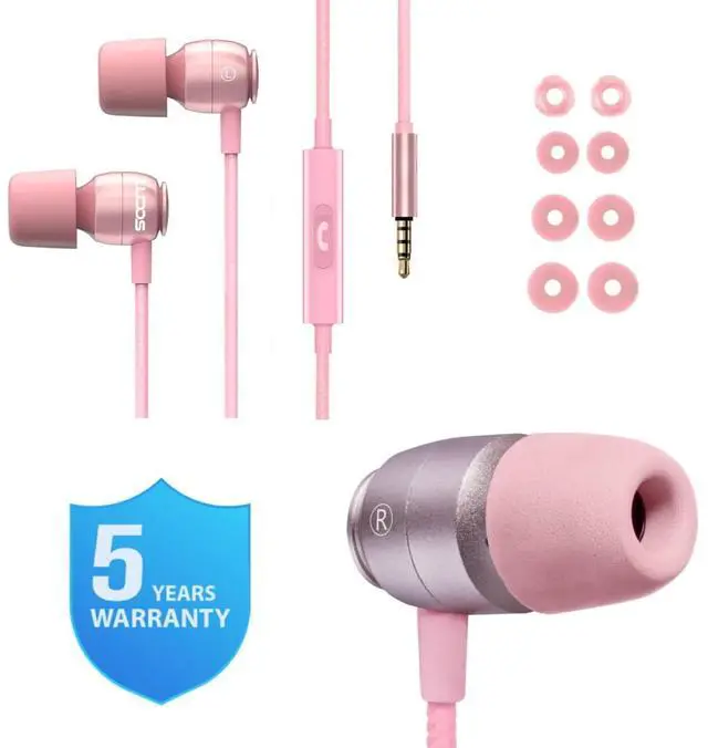 Alt view image 6 of 7 - Clamor Wired Earbuds in-Ear Headphones, 5 Years Warranty, Earphones with Microphone, Noise Isolating Ear Buds, Memory Foam for iPhone, Samsung, School Students, Kids, Women, Small Ears - Pink