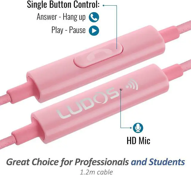 Alt view image 7 of 7 - Clamor Wired Earbuds in-Ear Headphones, 5 Years Warranty, Earphones with Microphone, Noise Isolating Ear Buds, Memory Foam for iPhone, Samsung, School Students, Kids, Women, Small Ears - Pink