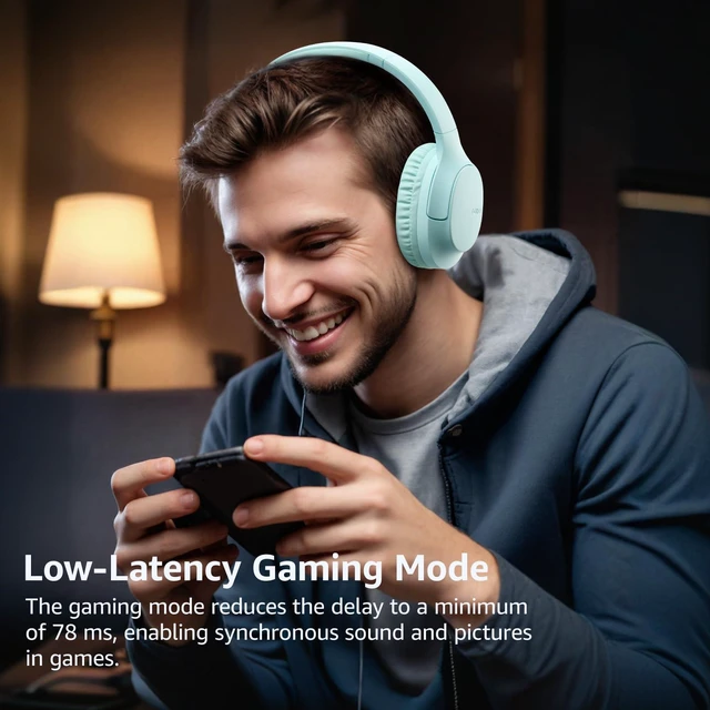 Alt view image 3 of 7 - HA1 70H Over Ear Wireless Headphones Bluetooth 5.4 Foldable Headset | Deep Bass Stereo Sound, 32 Custom EQ Modes, Control Via Button, 78ms Low-Latency, Clear Call, Ideal For Travel Daily Use