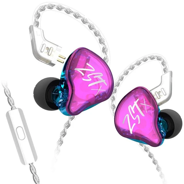 Main image of KZ ZST X Hybrid in-Ear Earphones with Mic, Purple HiFi Musician Monitor Earbuds, Detachable 2-Pin Cable, 10mm DD+BA, Noise-Isolating, In-Ear Headphones, Gaming IEM