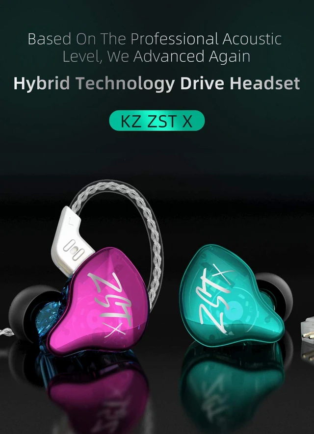 Alt view image 2 of 7 - KZ ZST X Hybrid in-Ear Earphones with Mic, Purple HiFi Musician Monitor Earbuds, Detachable 2-Pin Cable, 10mm DD+BA, Noise-Isolating, In-Ear Headphones, Gaming IEM