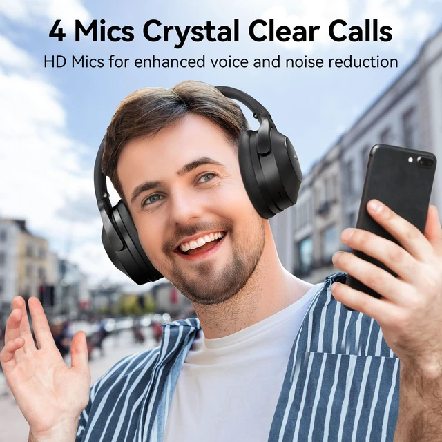 Alt view image 4 of 7 - Wave Life Hybrid Active Noise Cancelling Headphones, Bluetooth 5.4 Wireless Over Ear Headphones, 4 Mics AI Clear Call, Deep Bass, 60H Playtime, Comfortable Fit, Custom EQ Multipoint Connection