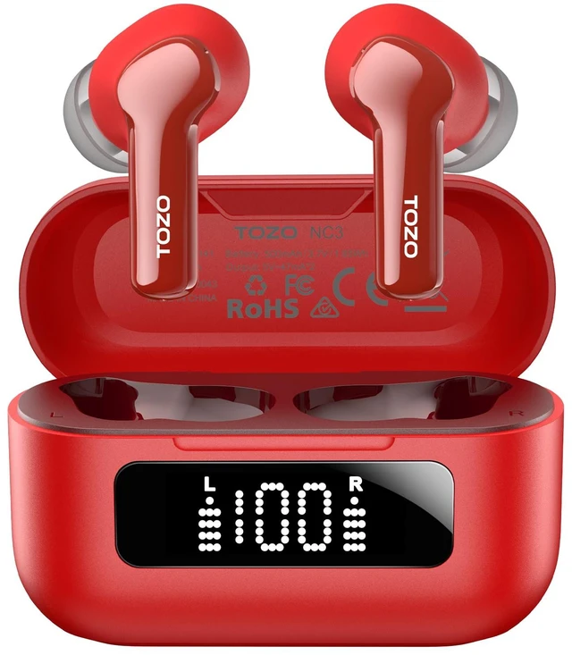 Main image of Hybrid Active Noise Cancelling in Ear Wireless Earbuds, 68H Playtime 6 Mics AI Clear Calls, LED Display, 32 Preset EQs App, Bluetooth 5.3 Headphones, IPX8 Waterproof, Comfort Fit Ear Buds Red