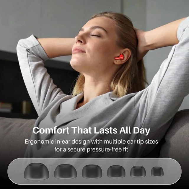Alt view image 7 of 7 - Hybrid Active Noise Cancelling in Ear Wireless Earbuds, 68H Playtime 6 Mics AI Clear Calls, LED Display, 32 Preset EQs App, Bluetooth 5.3 Headphones, IPX8 Waterproof, Comfort Fit Ear Buds Red