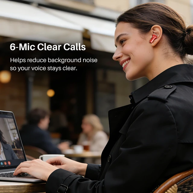 Alt view image 5 of 7 - Hybrid Active Noise Cancelling in Ear Wireless Earbuds, 68H Playtime 6 Mics AI Clear Calls, LED Display, 32 Preset EQs App, Bluetooth 5.3 Headphones, IPX8 Waterproof, Comfort Fit Ear Buds Red