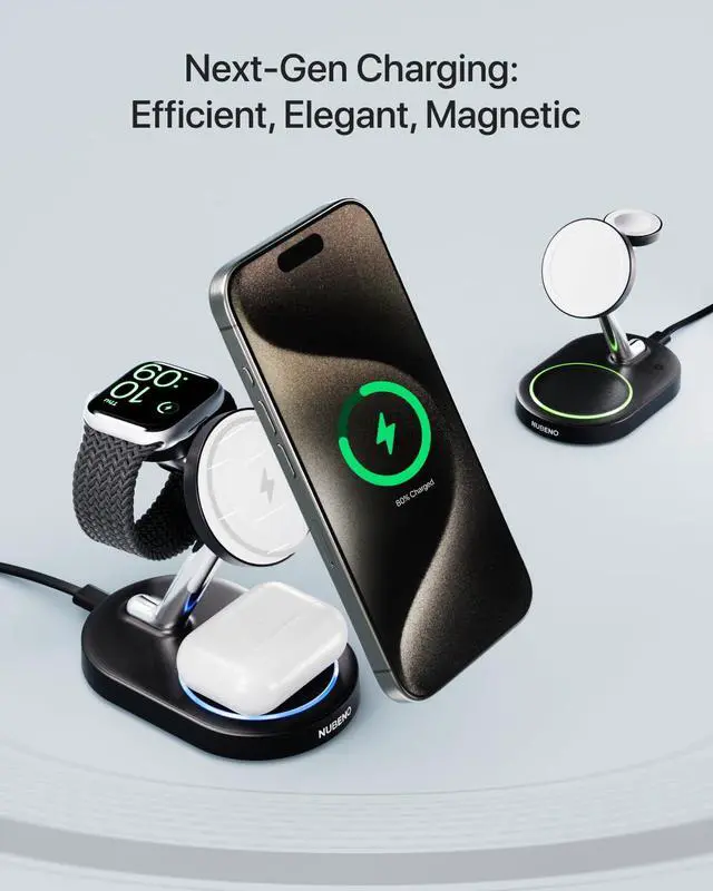 Alt view image 2 of 6 - Multiple Charging Station for Magsafe Apple Devices, Wireless Charger Station for MagSafe iPhones, 3 in 1 Magnetic Charger Stand for iPhone 17/16/15/14/13/12, Apple Watch & AirPods(Blk)