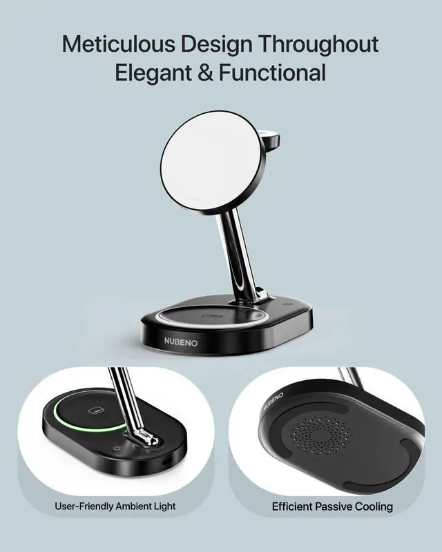 Alt view image 4 of 6 - Multiple Charging Station for Magsafe Apple Devices, Wireless Charger Station for MagSafe iPhones, 3 in 1 Magnetic Charger Stand for iPhone 17/16/15/14/13/12, Apple Watch & AirPods(Blk)