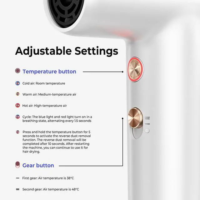 Alt view image 5 of 7 - Mini Hair Dryer, 4-Temp High Speed Ionic Hair Dryer, 2-Speed Lightweight Portable Small Hair Dryers, 110,000 RPM Hair Blow Dryer Travel Blow Dryer with Self-Cleanin& Advanced Protection