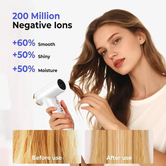 Alt view image 7 of 7 - Mini Hair Dryer, 4-Temp High Speed Ionic Hair Dryer, 2-Speed Lightweight Portable Small Hair Dryers, 110,000 RPM Hair Blow Dryer Travel Blow Dryer with Self-Cleanin& Advanced Protection