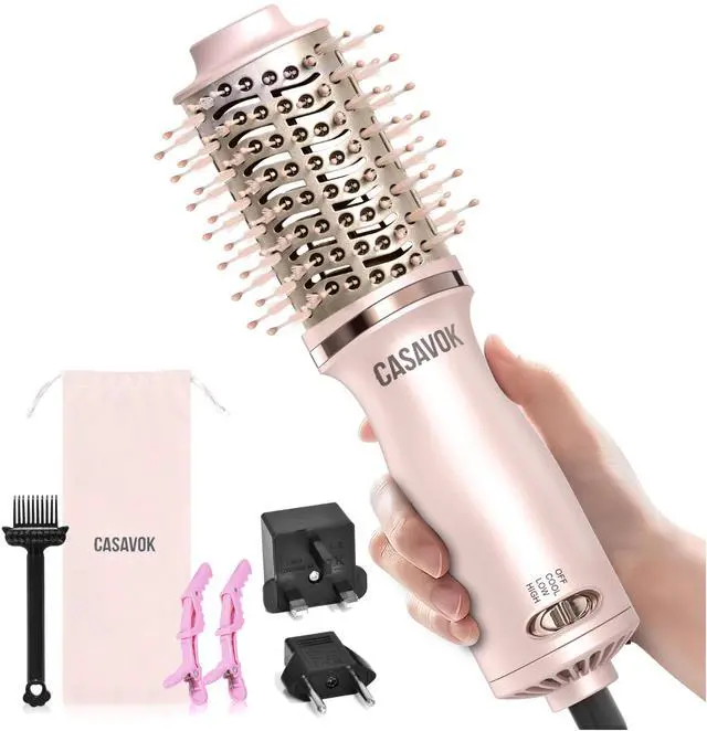 Main image of Dual Voltage Hair Dryer Brush for Travel,4 in 1 Blow Dryer Brush,2 Inch Mini Hot Air Brush for Short Hair,Volumizer,110-240V Dual Voltage with European Plug Adapter,OvalBrushBlowDryer for Women(Pink)