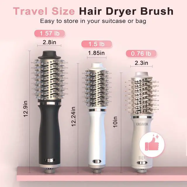 Alt view image 4 of 7 - Dual Voltage Hair Dryer Brush for Travel,4 in 1 Blow Dryer Brush,2 Inch Mini Hot Air Brush for Short Hair,Volumizer,110-240V Dual Voltage with European Plug Adapter,OvalBrushBlowDryer for Women(Pink)