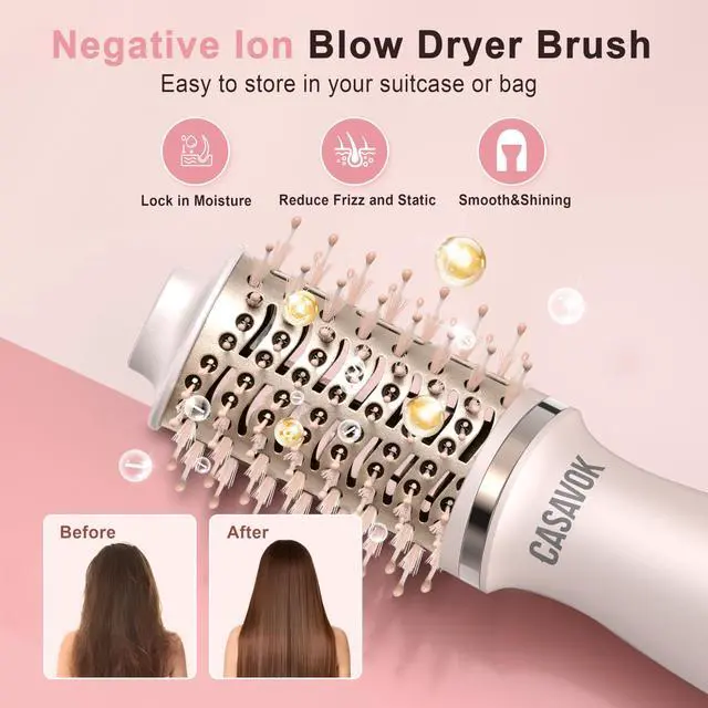 Alt view image 6 of 7 - Dual Voltage Hair Dryer Brush for Travel,4 in 1 Blow Dryer Brush,2 Inch Mini Hot Air Brush for Short Hair,Volumizer,110-240V Dual Voltage with European Plug Adapter,OvalBrushBlowDryer for Women(Pink)