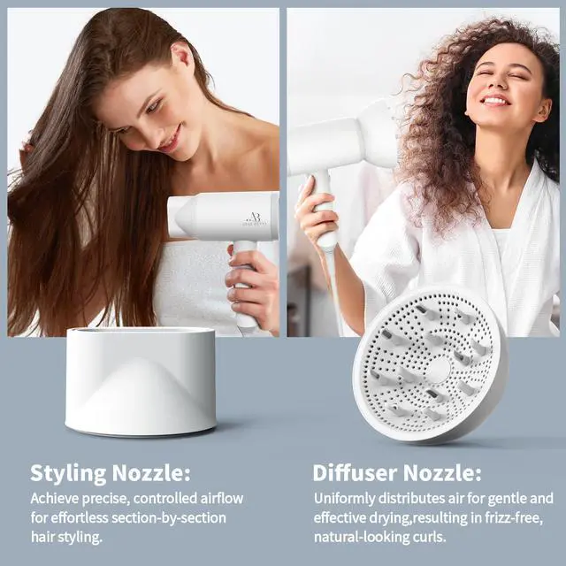 Alt view image 5 of 7 - Hair Dryer with Diffuser for Curly Hair, 1800W Ionic Blow Dryer for Women & Men, Fast-Drying, Lightweight, Low Noise, Hair Care Styling Tool for Home, Travel