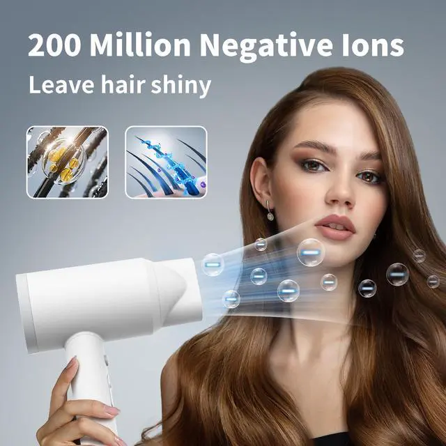 Alt view image 7 of 7 - Hair Dryer with Diffuser for Curly Hair, 1800W Ionic Blow Dryer for Women & Men, Fast-Drying, Lightweight, Low Noise, Hair Care Styling Tool for Home, Travel