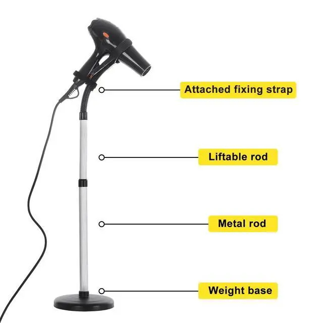 Alt view image 4 of 7 - Hair Dryer Stand Hands Free 360-Degree Rotating Adjustable Height Metal Hair Dryer Holder Blow Dryer Holder About for 0.5kg Hair Dryer in Bathroom, Vanity, Makeup Room Basic