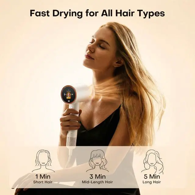 Alt view image 2 of 7 - High Speed Hair Dryer, 1Billion Plasma Ionic Blow Dryer with 110000 RPM Brushless Motor for Fast Drying, Low Noise Lightweight Design with Smart LCD Display, Anti-Frizz and Static for Frizzy Hair.