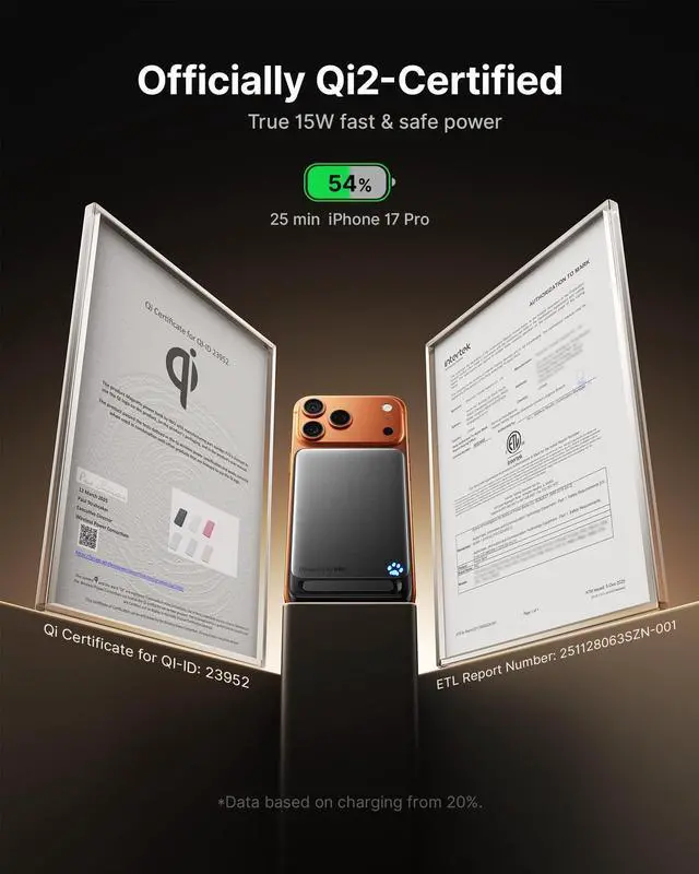 Alt view image 2 of 7 - for MagSafe Portable Charger, Original Qi2 Certified Wireless Fast Charging, Slimmest 10000mAh 45W Power Bank with USB C Cable & Stand, TSA Travel Magnetic Battery Pack for iPhone 17-12 Series