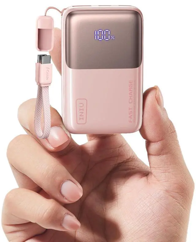 Main image of Portable Charger, Ultra Mini 10000mAh 45W Fast Charging Power Bank, USB C Battery Pack with Cable, Flight-Safe Travel Powerbank for Women Girls Cute Nano Compact Sleek, Light Pink