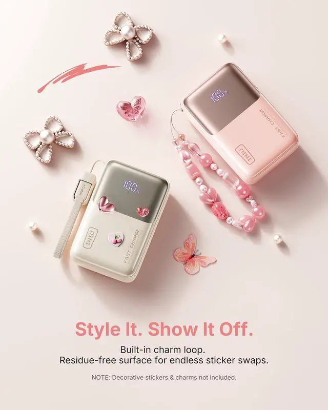 Alt view image 5 of 7 - Portable Charger, Ultra Mini 10000mAh 45W Fast Charging Power Bank, USB C Battery Pack with Cable, Flight-Safe Travel Powerbank for Women Girls Cute Nano Compact Sleek, Light Pink